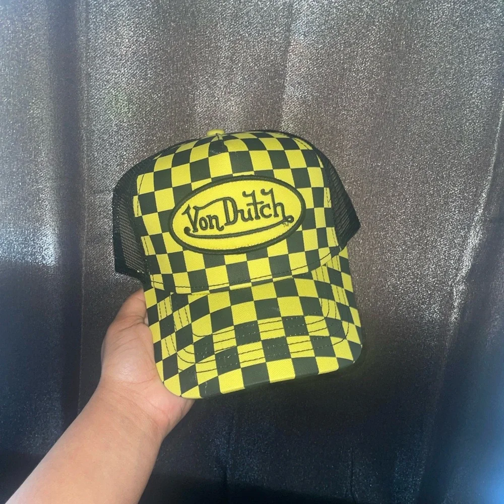 NWT! Von Dutch Yellow Checkered Trucker Hat - Picture 2 of 5